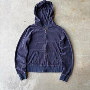 2000s y2k plush navy zip up hoodie